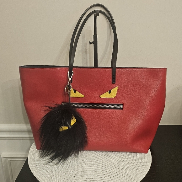 Fendi Monster Eyes Tote – Red Saffiano Leather With Fendi Charm - Picture 1 of 16